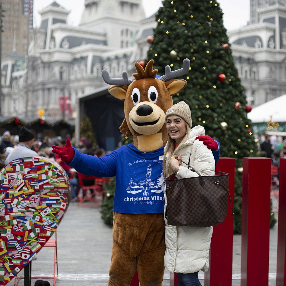 Christmas Village in Philadelphia Mascot Phil the Reindeer